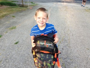 First day of taking his lunch! He's been waiting for three years to do that.