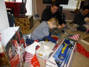 Patrick and his many big gifts. He was one happy boy.