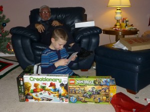 Mac built a fort of his presents.