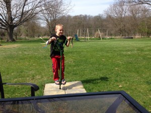 Grandpa brought out the pogo stick!