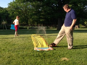 Daddy rigging the Slip n Slide